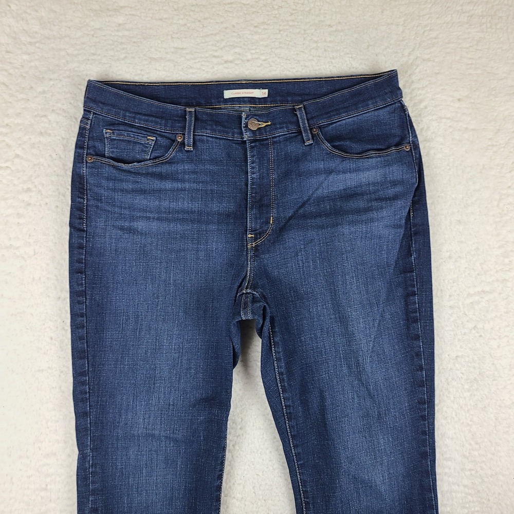 Levi's Jeans Womens 14 32x28 Blue Classic Straight‎ Leg Dark Wash Denim - Picture 2 of 14